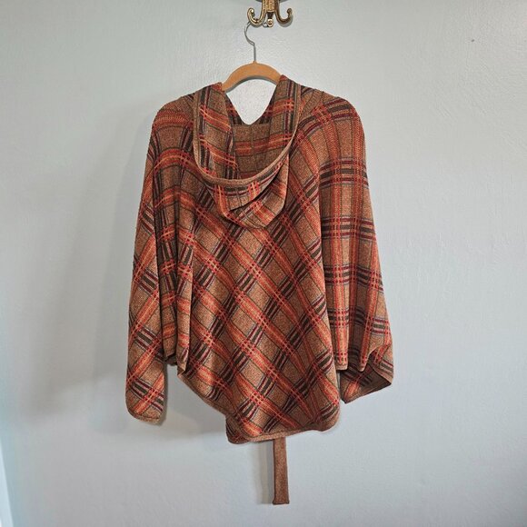 Anthropologie Charlie & Robin Hallstatt Plaid Hooded Poncho Cape Sweater OS - Picture 9 of 11